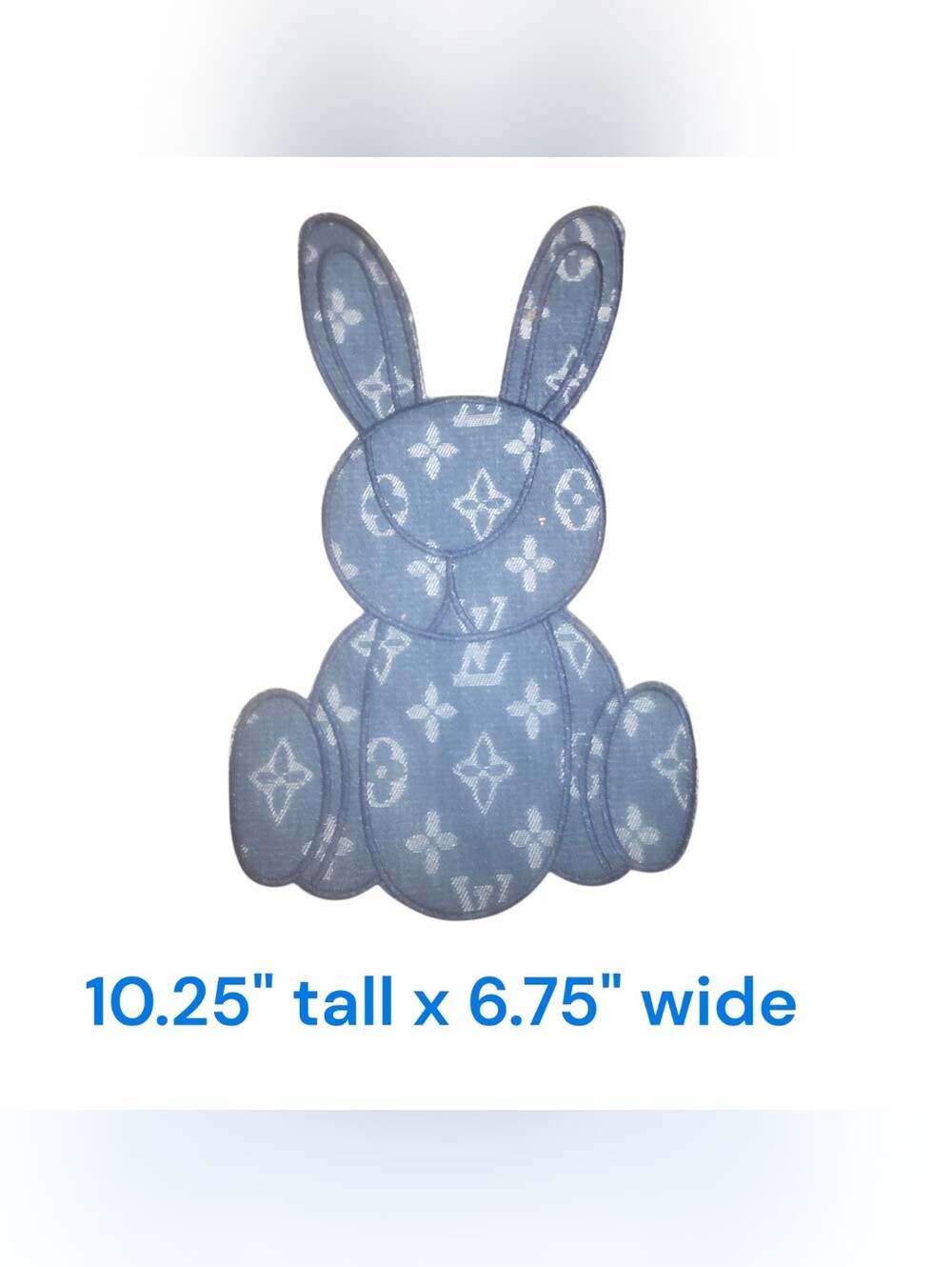 Large Luxury Fashion Blue Denim Bunny Monogram Iron on Patch 10" x 7"